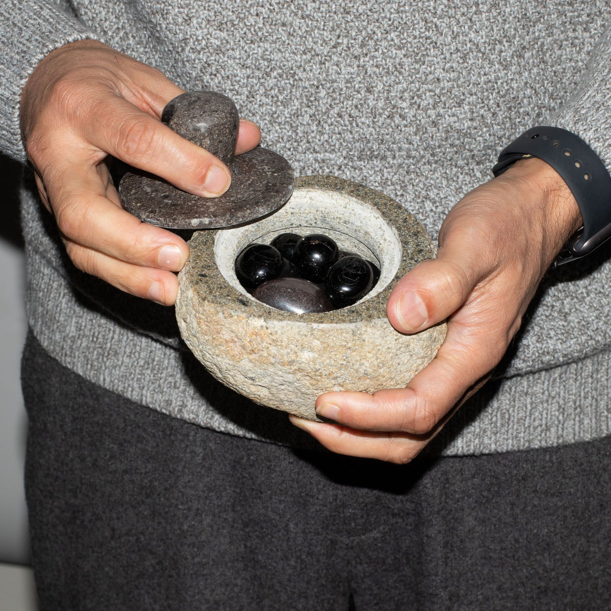 Natural Riverstone Grounding Pot - Medium - approx 12x8cm – view 8