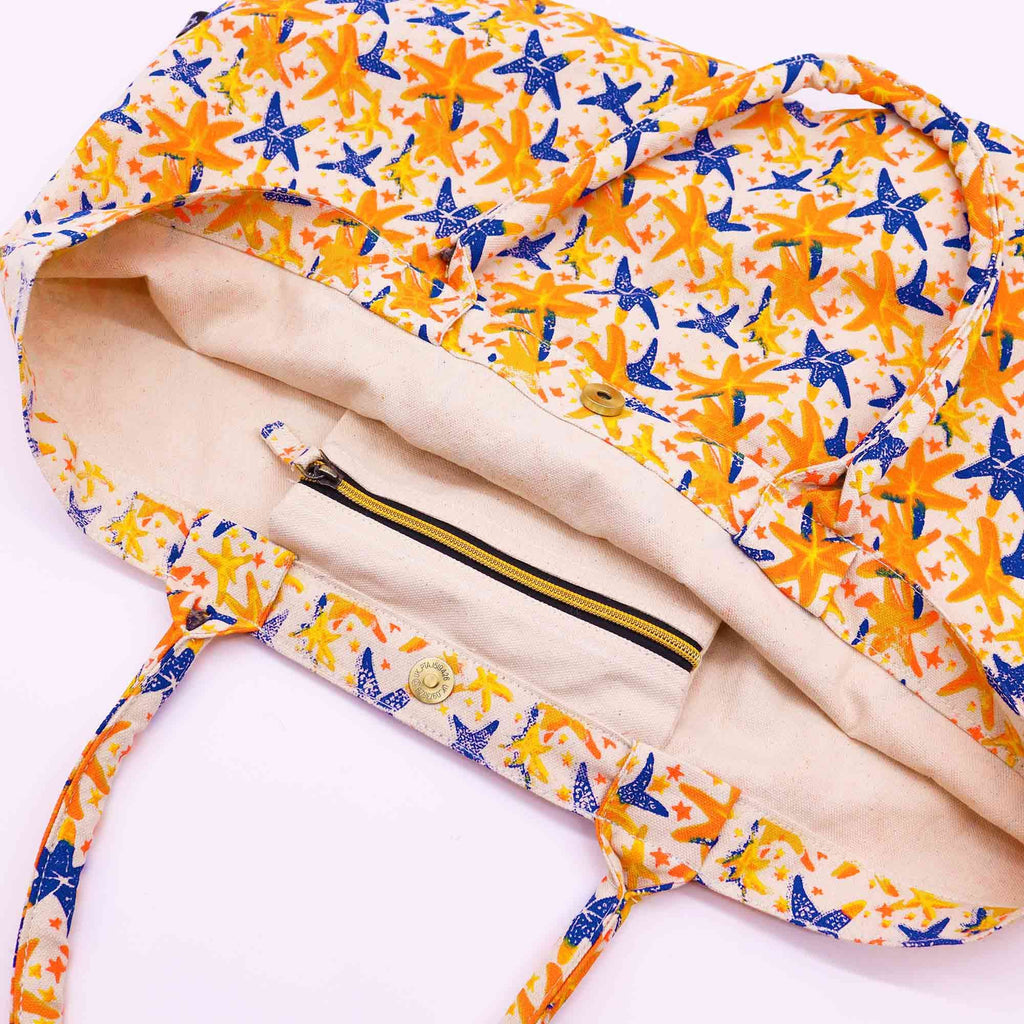 Big Bright Bag - Abstract Starfish Print, Blue & Yellow – view 2