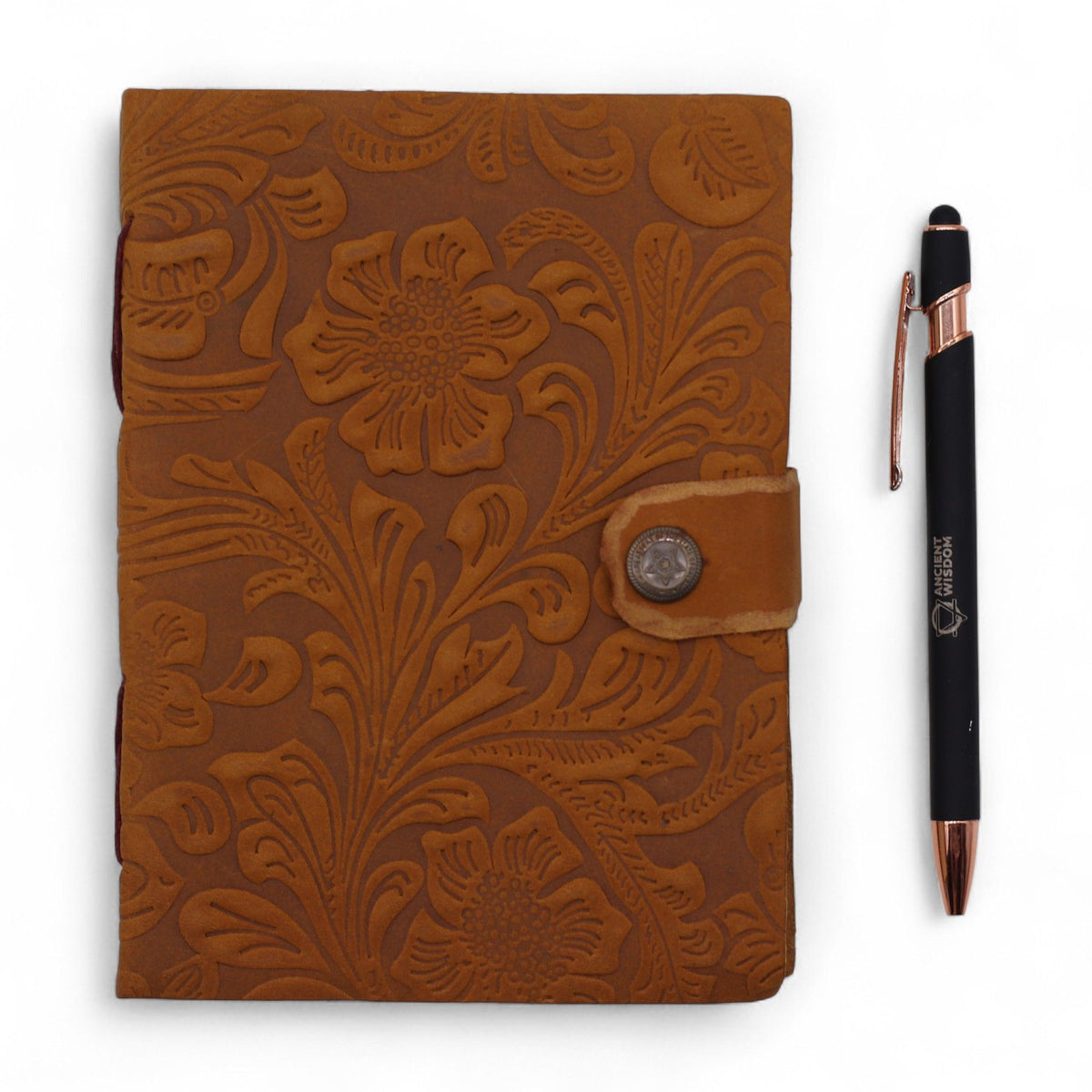 Leather Embossed Floral Notebook, Tan – 18x13.5 cm – view 3