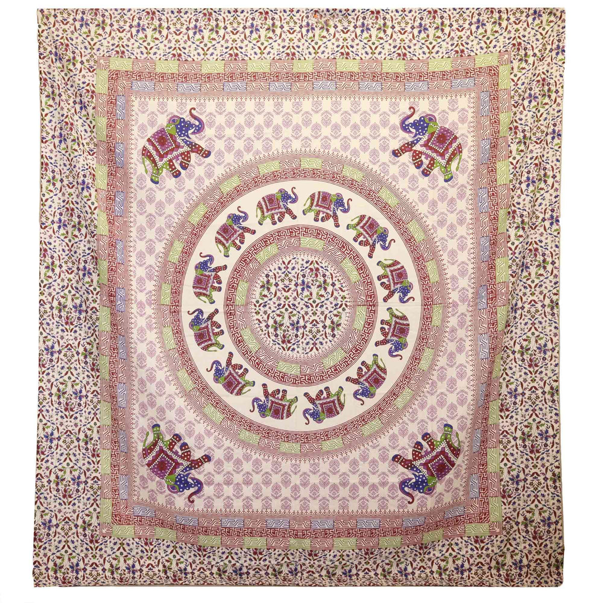 Elephant Mandala Wall Hanging - Purple/Blue on Cream
