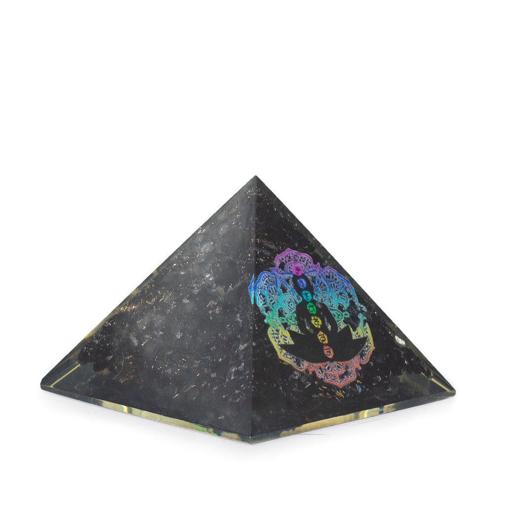 Small Orgonite Pyramid - Chakra Buddha with Black Tourmaline – view 2
