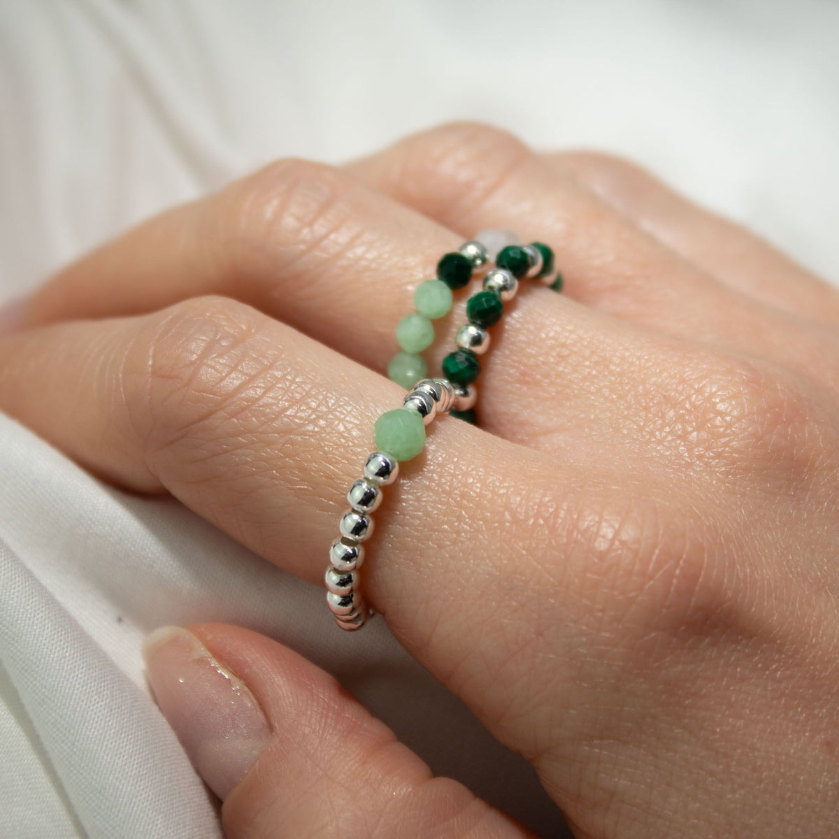 Nymph Gemstone Ring Set - Forest Spirit Aventurine & Rose Quartz – view 9