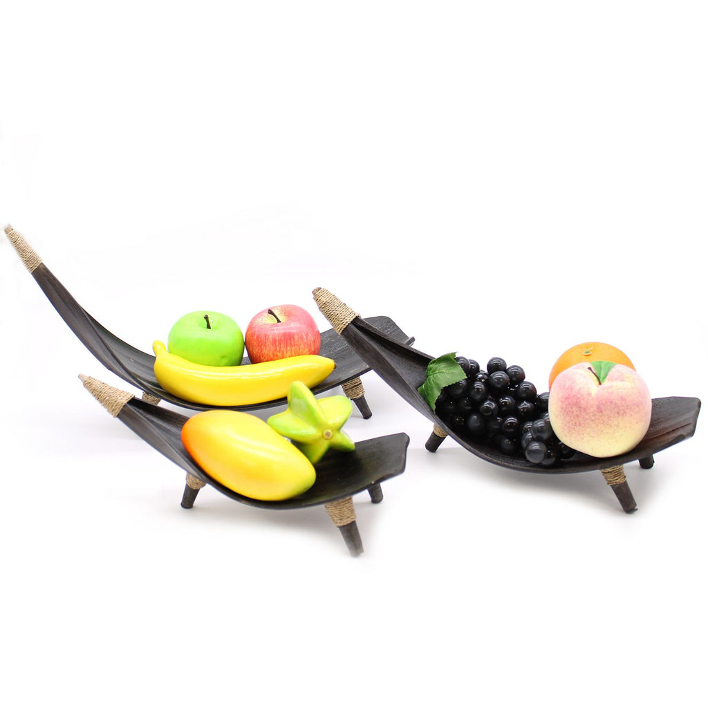 Coconut Leaf Fruit Bowl Set of 3 - Chocolate, 30 x 22 cm