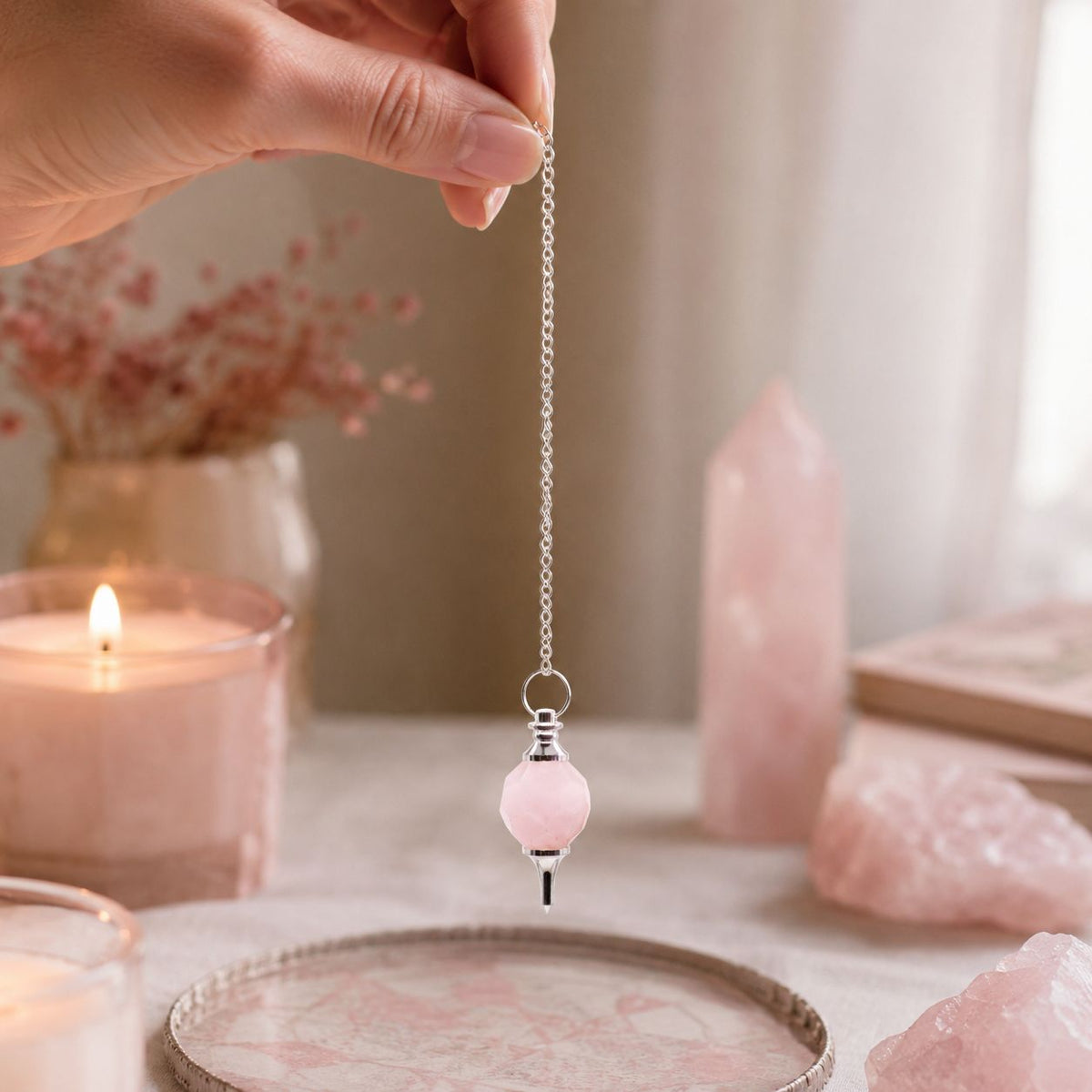 Faceted Gemstone Pendulum - Rose Quartz