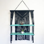 Macrame Hanging Shelf - Black Wood, Turquoise Rope, 150 cm – view 3