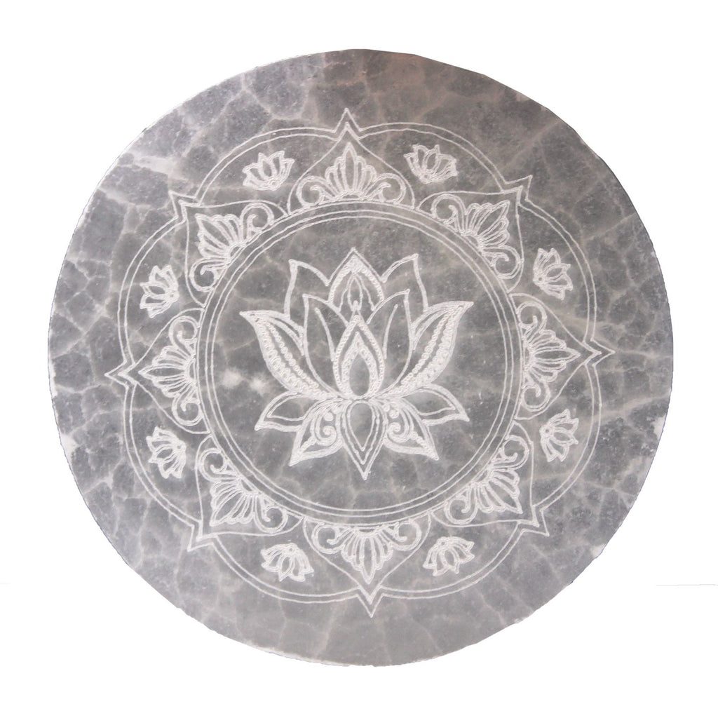 Selenite Medium Plate 10cm - Lotus Mandala Design – view 3