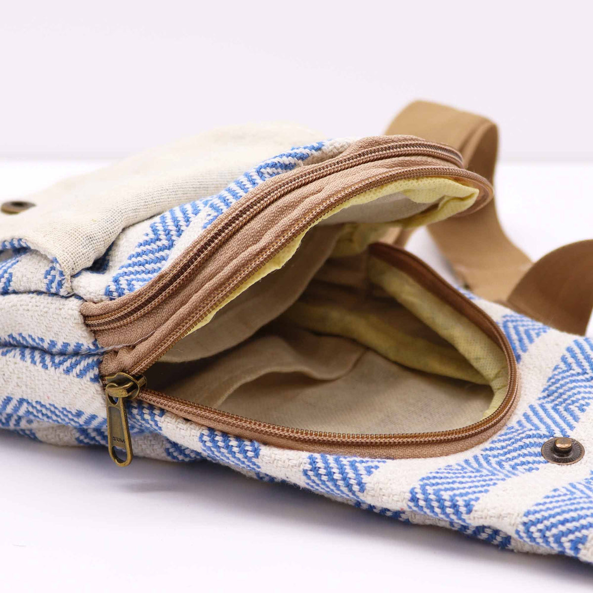 Blue & White Natural Cotton Cross-Body Bag – view 4