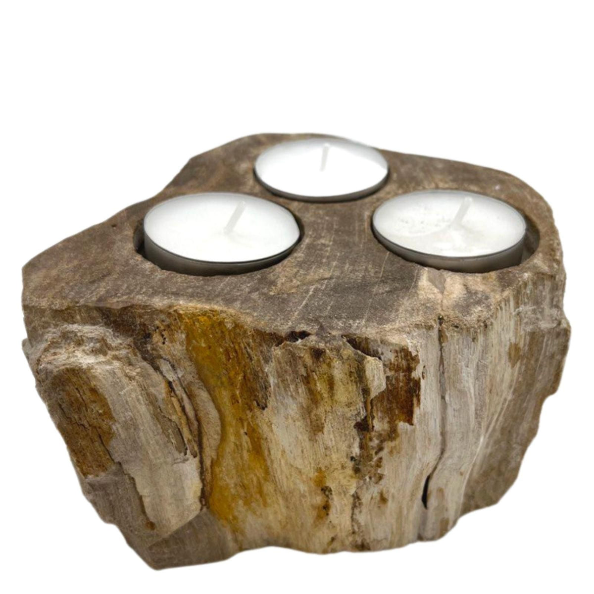 Petrified Wood Candle Holder - Triple Tealight – view 4