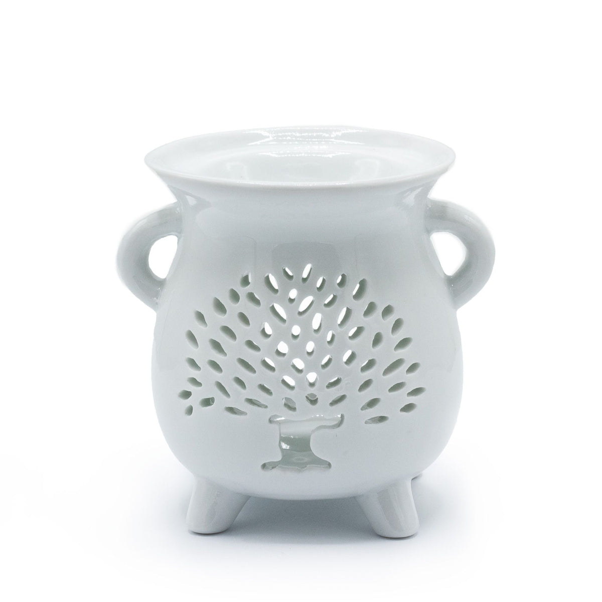 Ceramic Oil Burner - Tree of Life Cutout - White – view 2