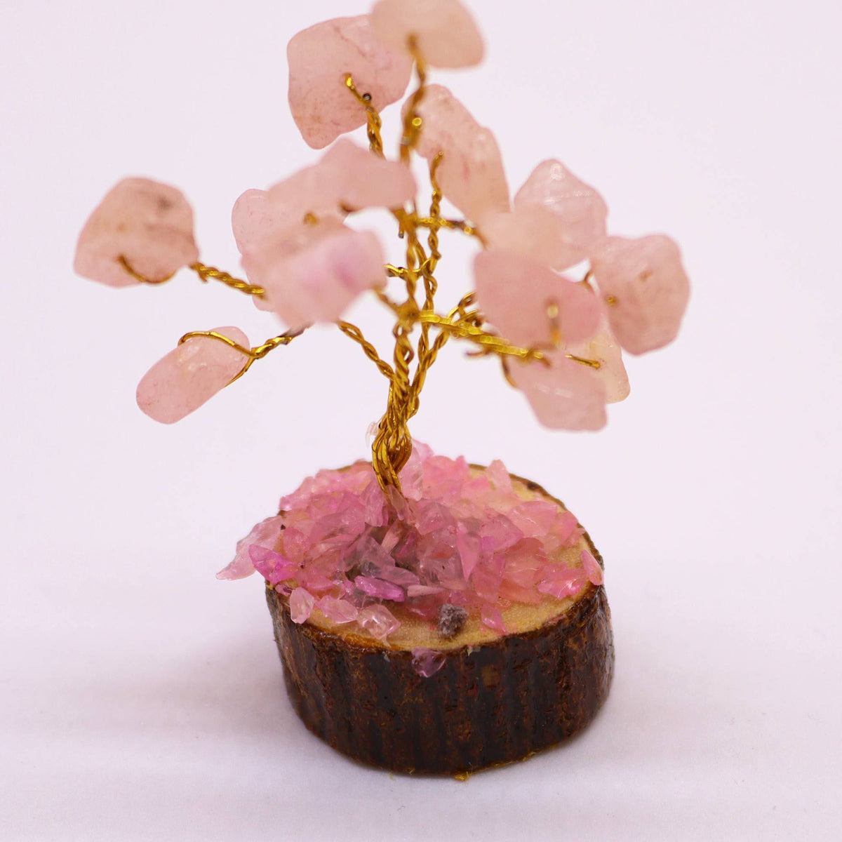 Rose Quartz Mini Gemstone Tree on Wood Base, 15 Stones – view 6