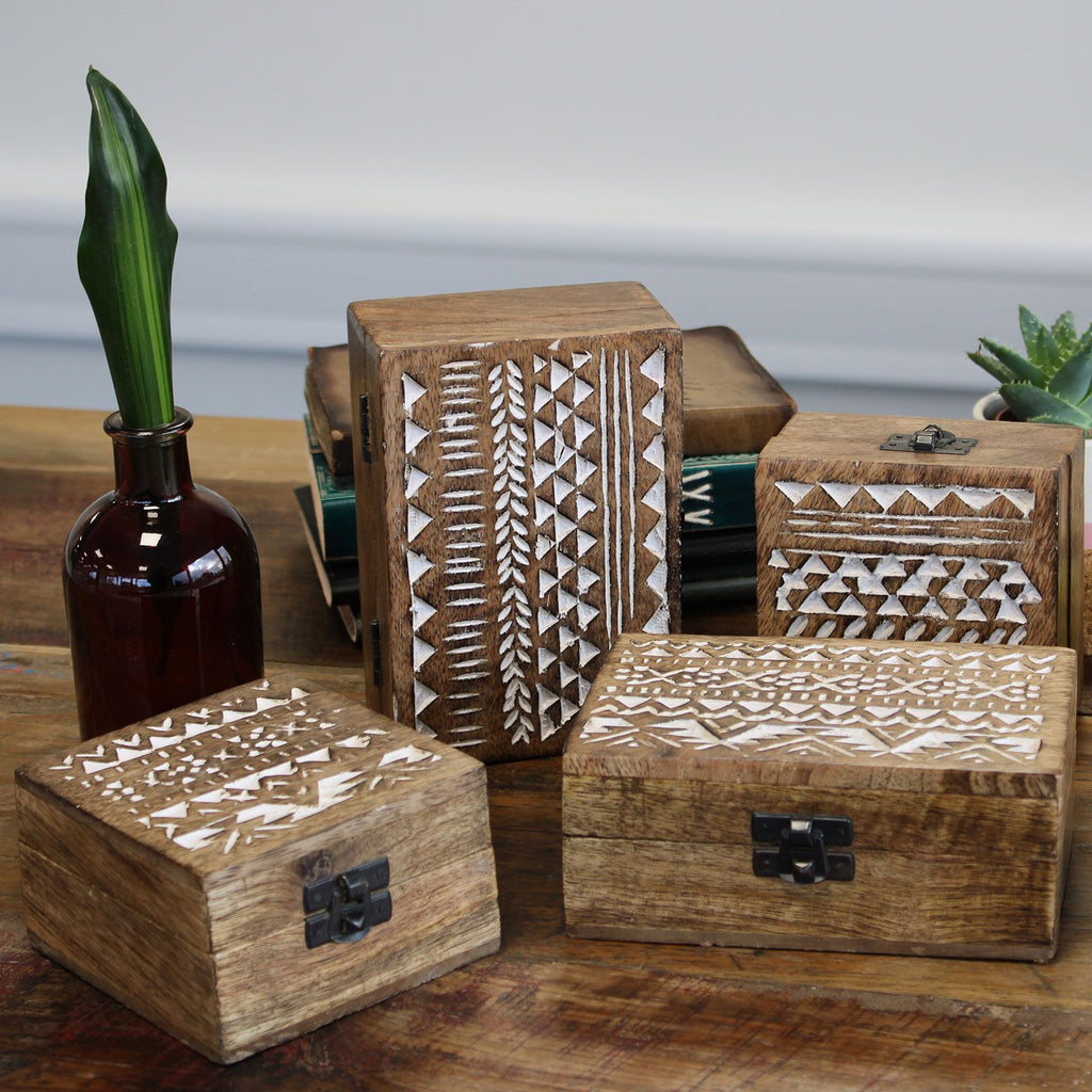 White Wash Mango Wood Box, Slavic Design, 15x10cm – view 4