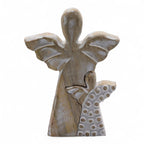 Mango Wood Angel in Angel - Whitewash, 15cm