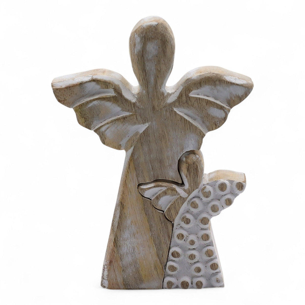 Mango Wood Angel in Angel - Whitewash, 15cm