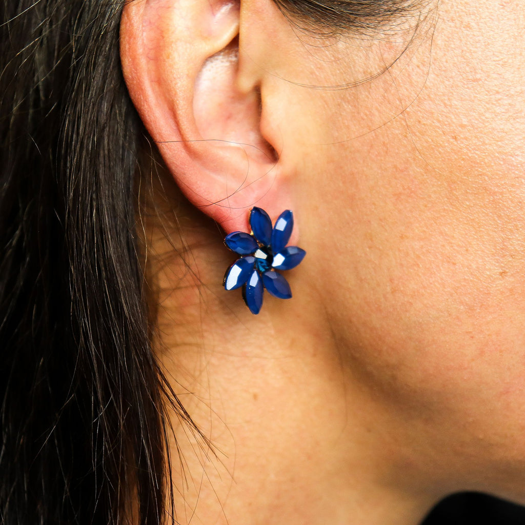 Nymph Royal Blue Flowers Vintage Glass Earrings – view 5