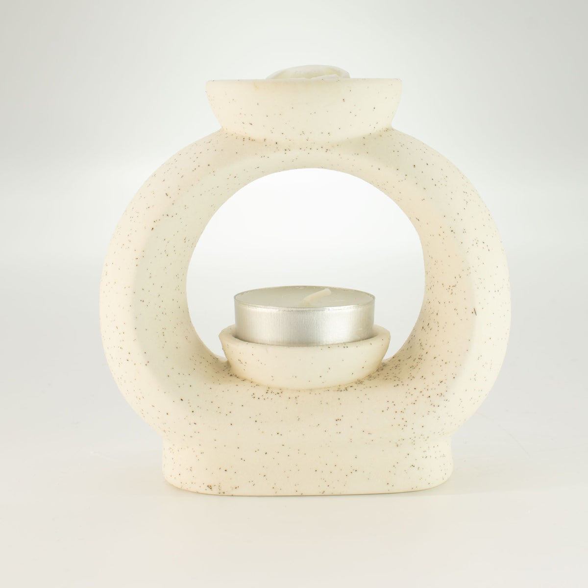 Ceramic Zen Oil Burner - Large Oval Pebble - Speckled Off-White – view 3