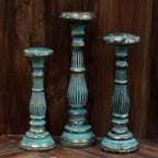 Large Wooden Candle Stand - Turquoise & Gold, 40cm – view 3