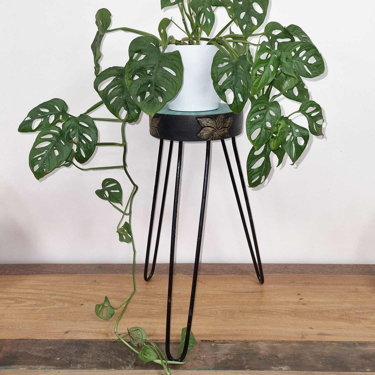 Albasia Wood Plant Stand - Turquoise & Gold Detail – view 4
