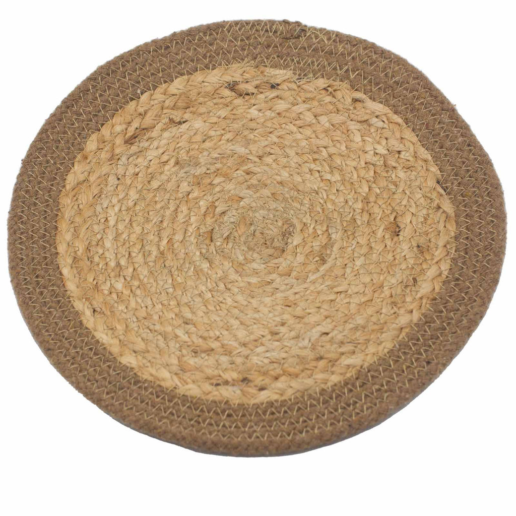 Jute & Cotton Place Mat, Natural Border, 30cm