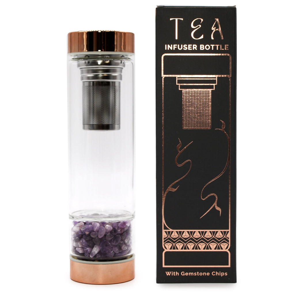 Crystal Glass Tea Infuser Bottle - Rose Gold - Amethyst – view 6