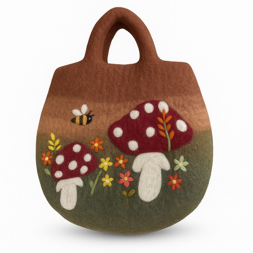 Mushroom Garden Felted Wool Bag - 35x27cm