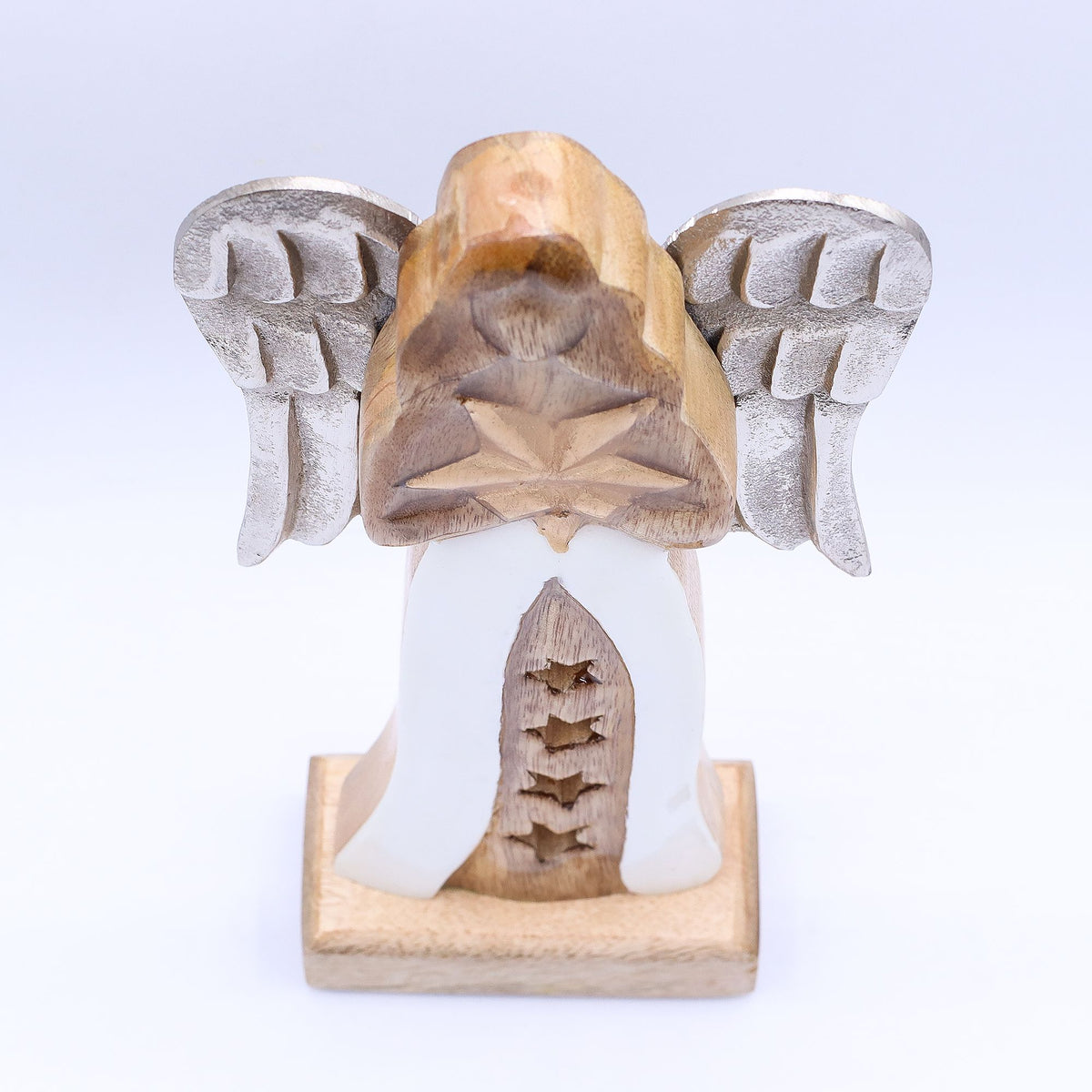 Large Mango Wood Star Angel, Metal Wings, 30cm – view 7