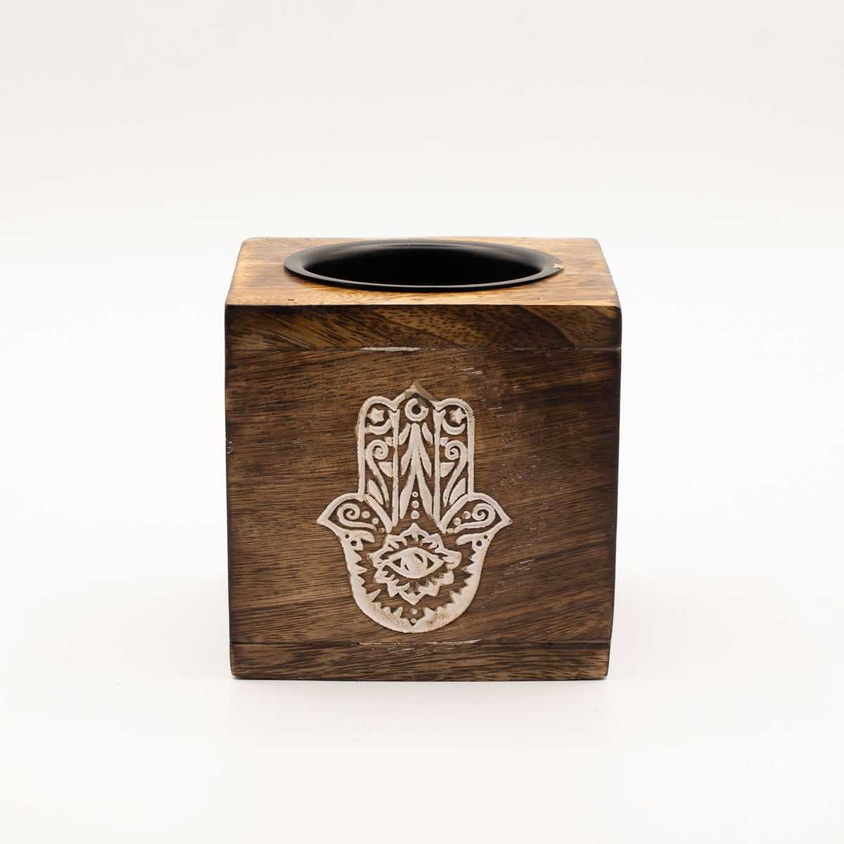 Square Mango Wood Oil Burner - Hamsa – view 4