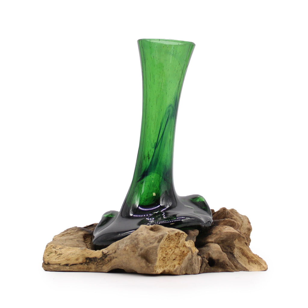 Recycled Glass Flower Vase on Wood – view 2