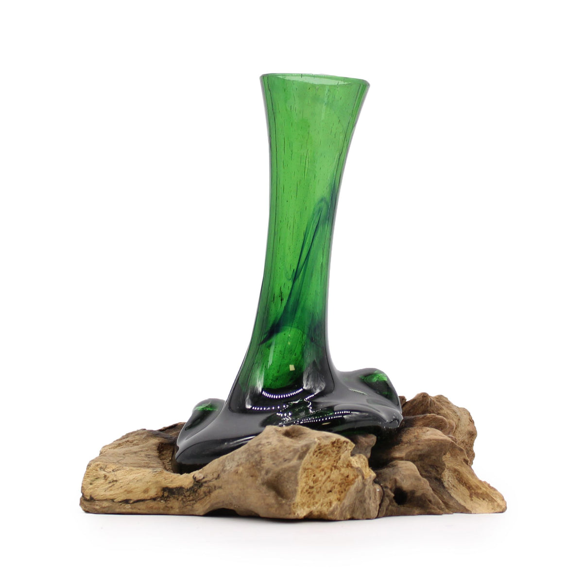 Recycled Glass Flower Vase on Wood – view 2