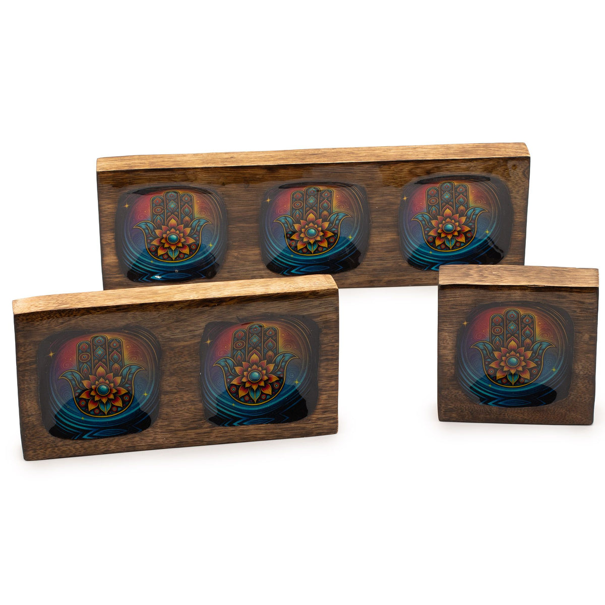Mango Wood Enamelled Tray Set, Hamsa Design, Medium – view 5