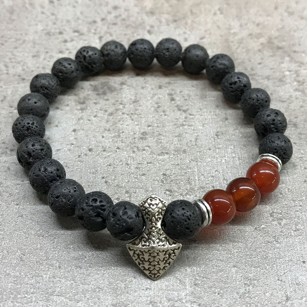 Lava Stone Bracelet with Axe-head Carnelian Bead – view 2