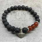 Lava Stone Bracelet with Axe-head Carnelian Bead – view 2