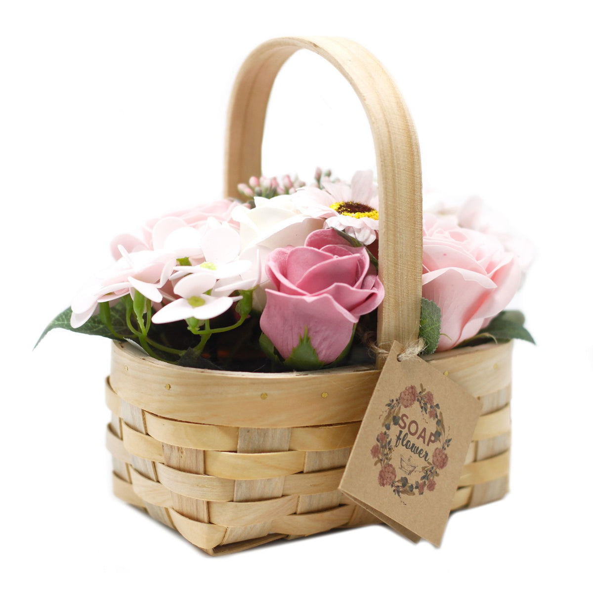 Medium Soap Flower Bouquet in Wicker Basket - Pink – view 3