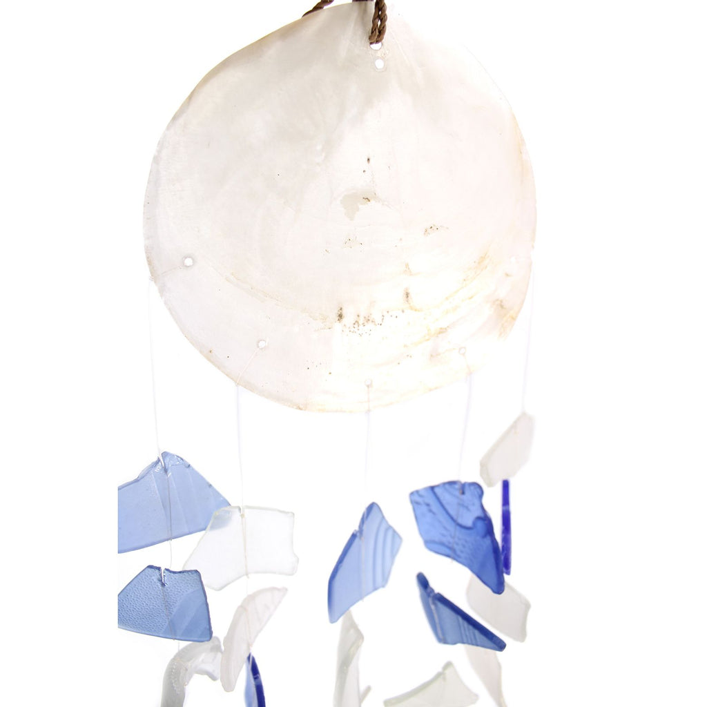 Recycled Glass Drop Wind Chime - Blue & White