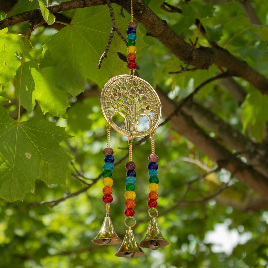 Brass Tree of Life Wind Chime with Chakra Beads, 6.5x31cm – view 2