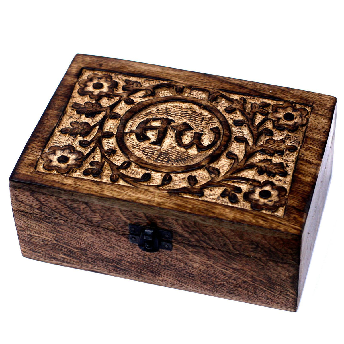 Carved Mango Wood Box for 24 Essential Oil Bottles, 10 ml