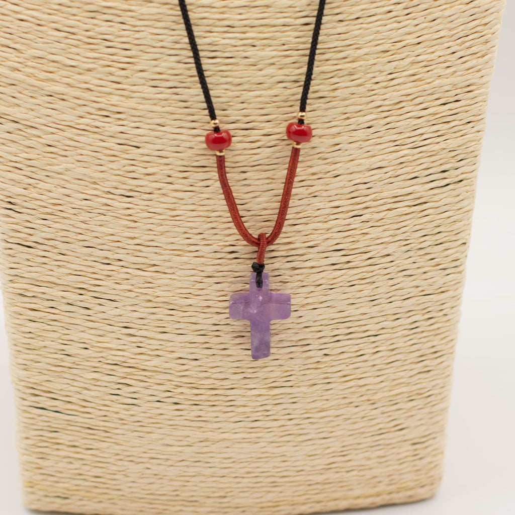 Amethyst Cross Cord Necklace Pendant – view 3
