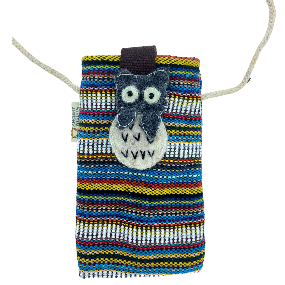 Cotton Phone Holder Bag with Owl Print, Multi and White Stripes – view 4