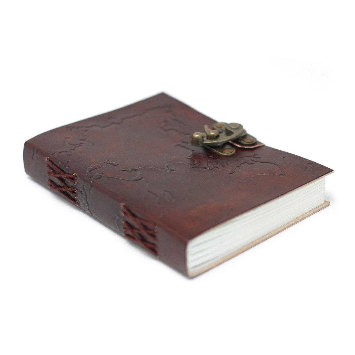 Leather World Map Notebook, Stitched – 13x17.5 cm – view 5
