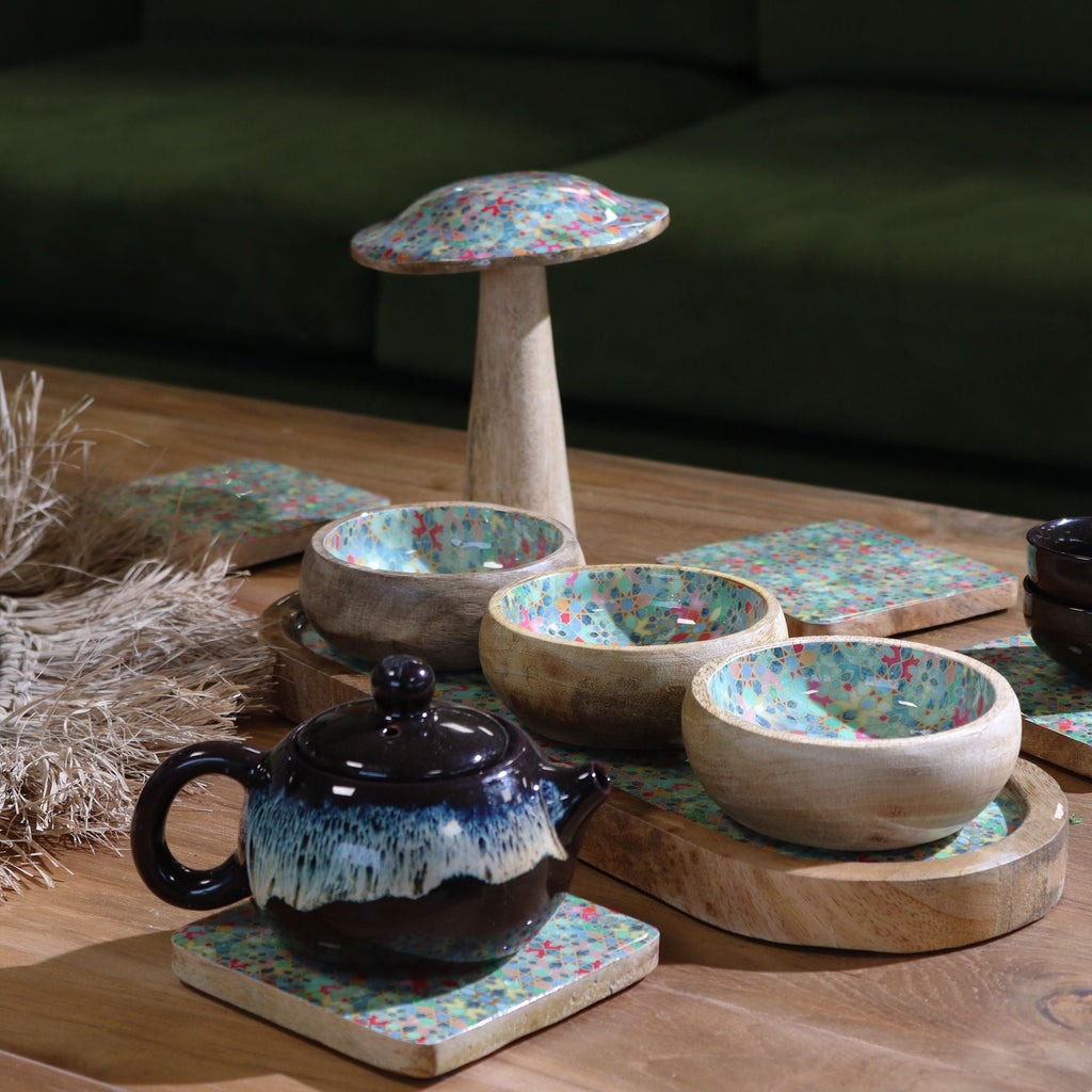 Mango Wood Tray with 3 Bowls - Mediterranean Tile