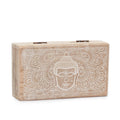 Mango Wood Square Box, Buddha Face Whitewash