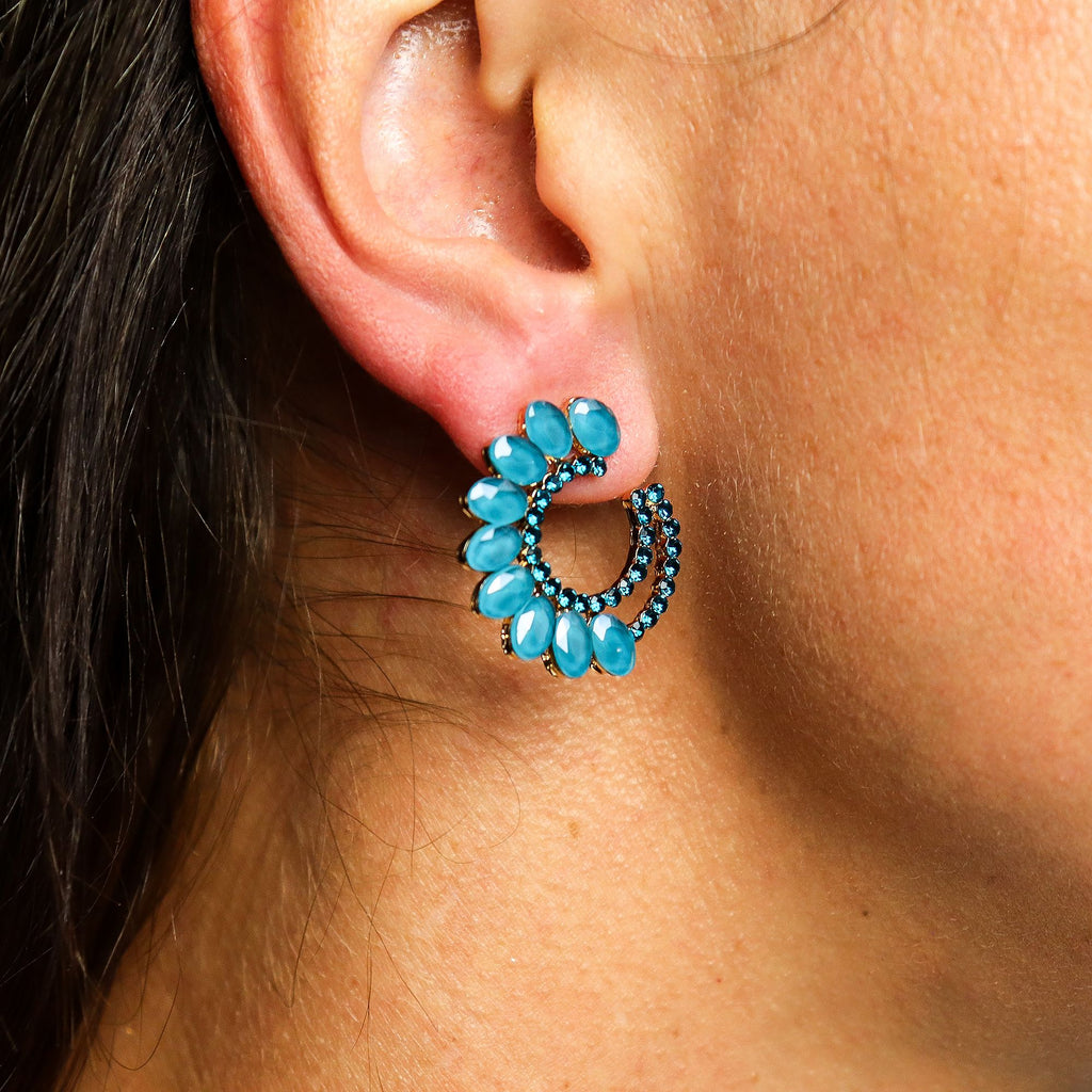 Teal Green Vintage Glass Loop Earrings – view 2