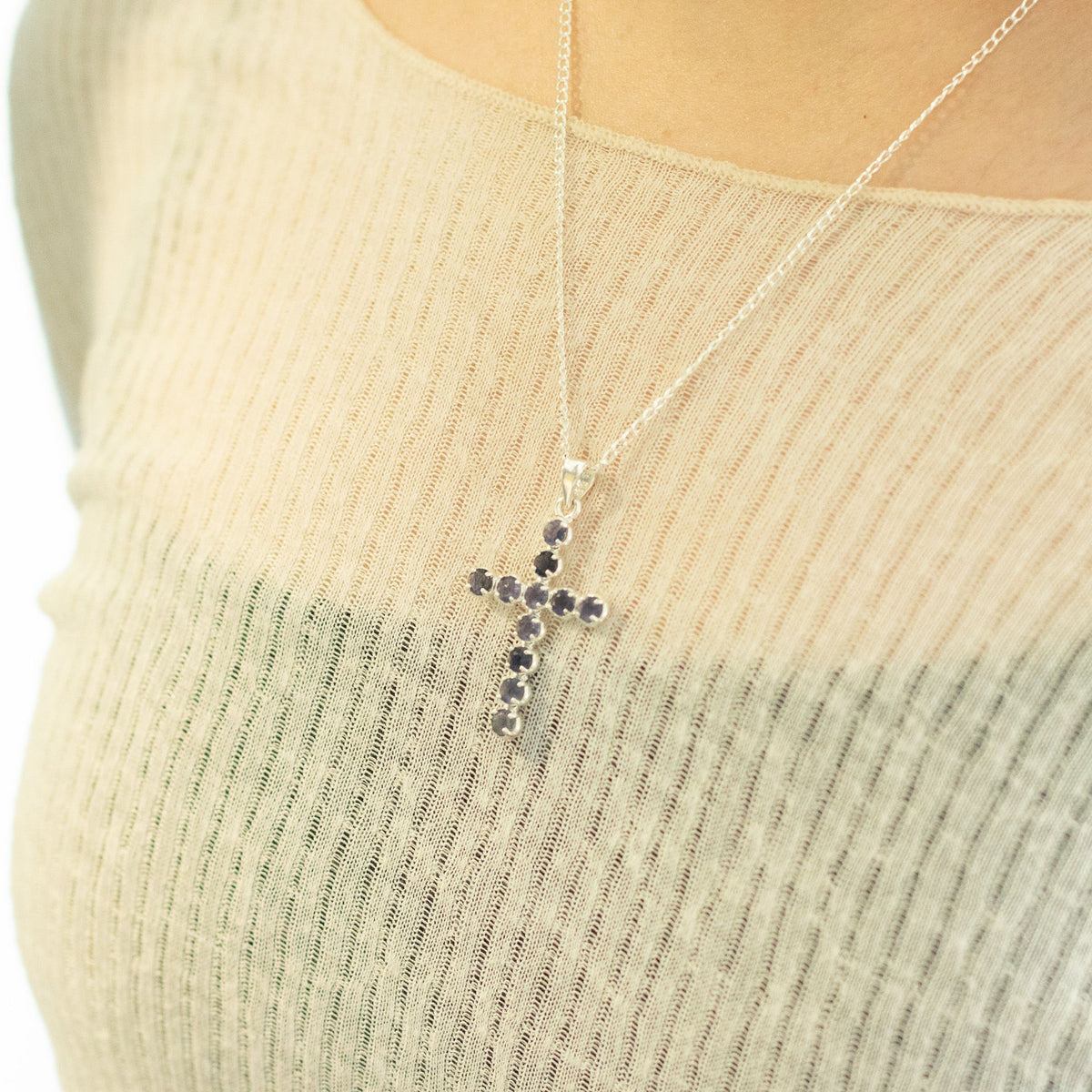 Ionite Crucifix Pendant Necklace on Silver Plated Chain 45cm – view 5