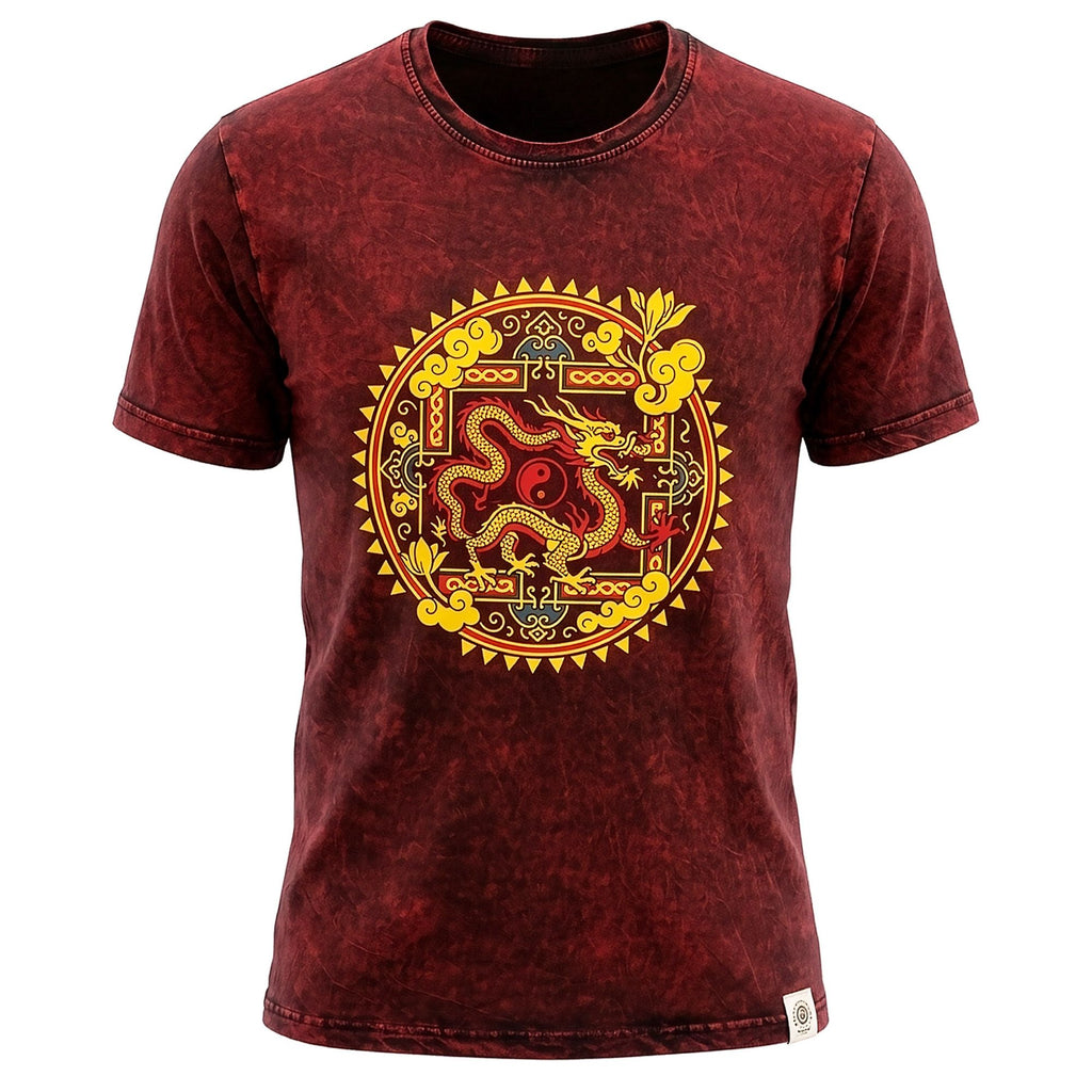 Nomad Sari Stonewashed T-Shirt - Dragon Mandala - Maroon - XL – view 7