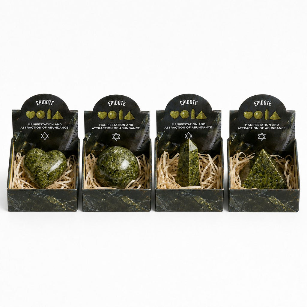Epidote Gemstone Shapes Set - Heart, Sphere, Obelisk, Pyramid – view 5