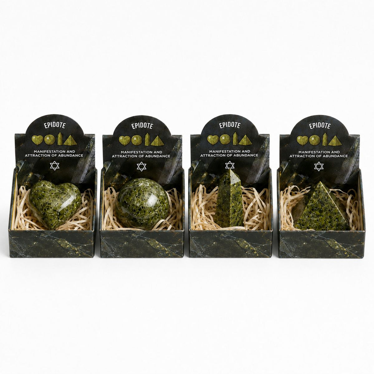 Epidote Gemstone Shapes Set - Heart, Sphere, Obelisk, Pyramid – view 5