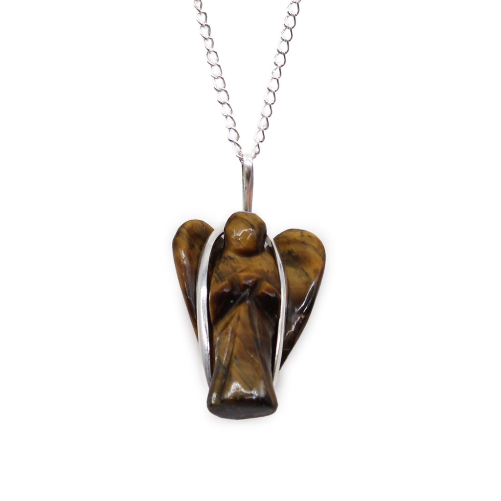 Tiger Eye Guardian Angel Gemstone Pendant Necklace – view 3