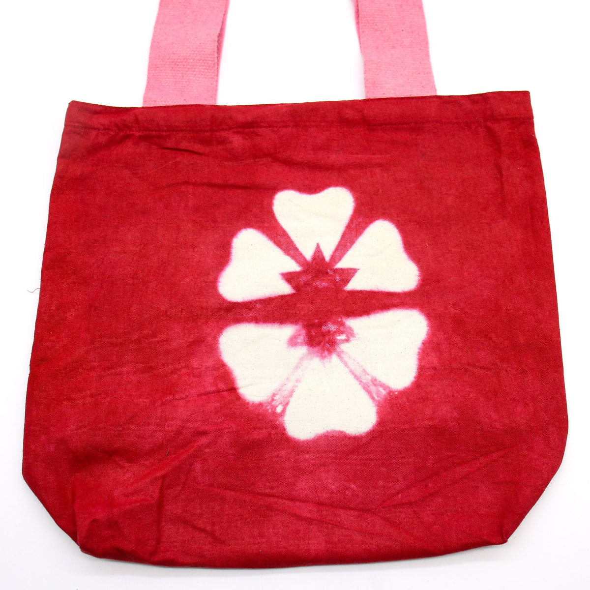 Tie-Dye Cotton Bag 38x42cm - Maroon Flower, Pink Handle – view 3