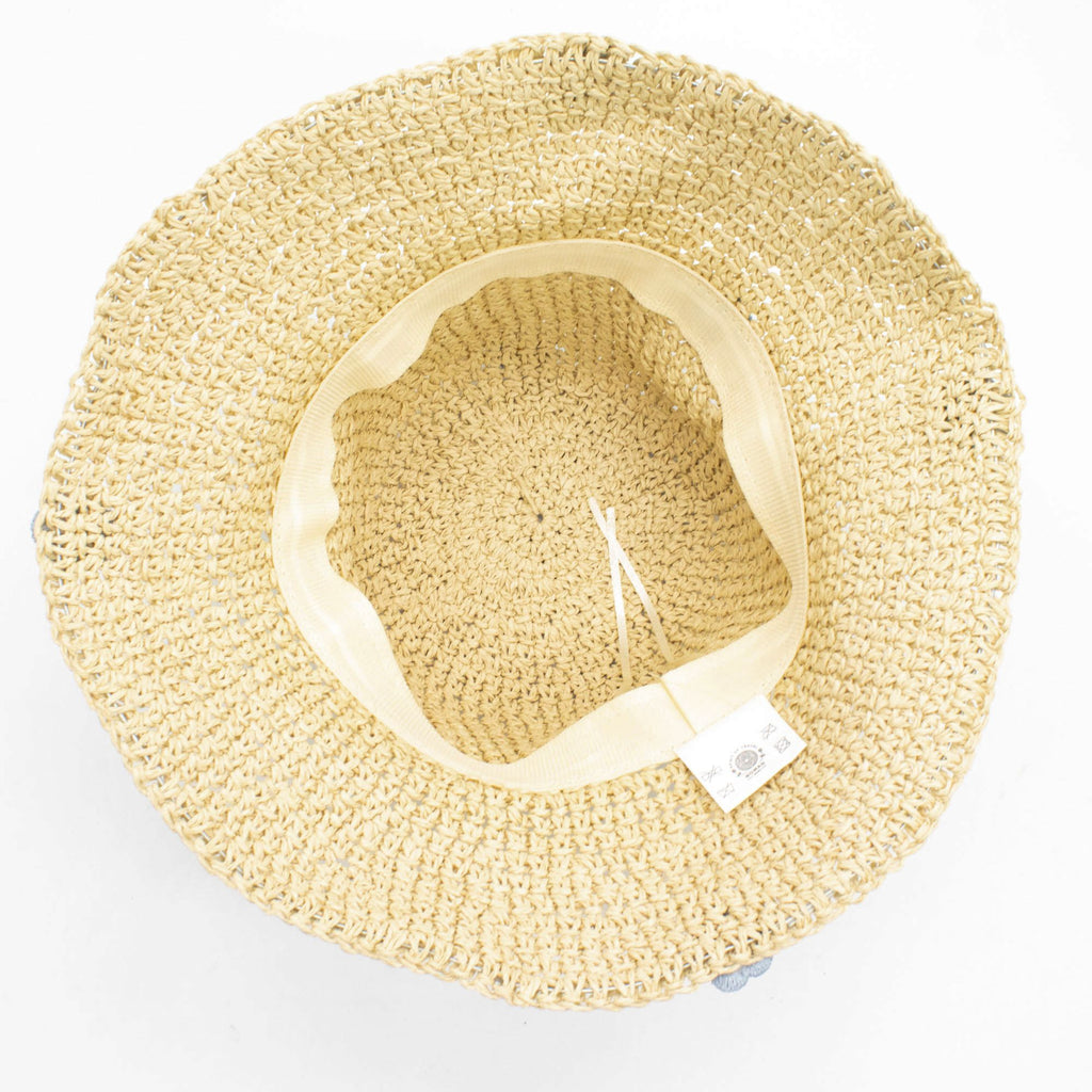 Nomad Sari Floppy Straw Sun Hat - Beige with Blue Flowers – view 4