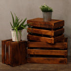 Set of 3 Wooden Storage Boxes - Brown