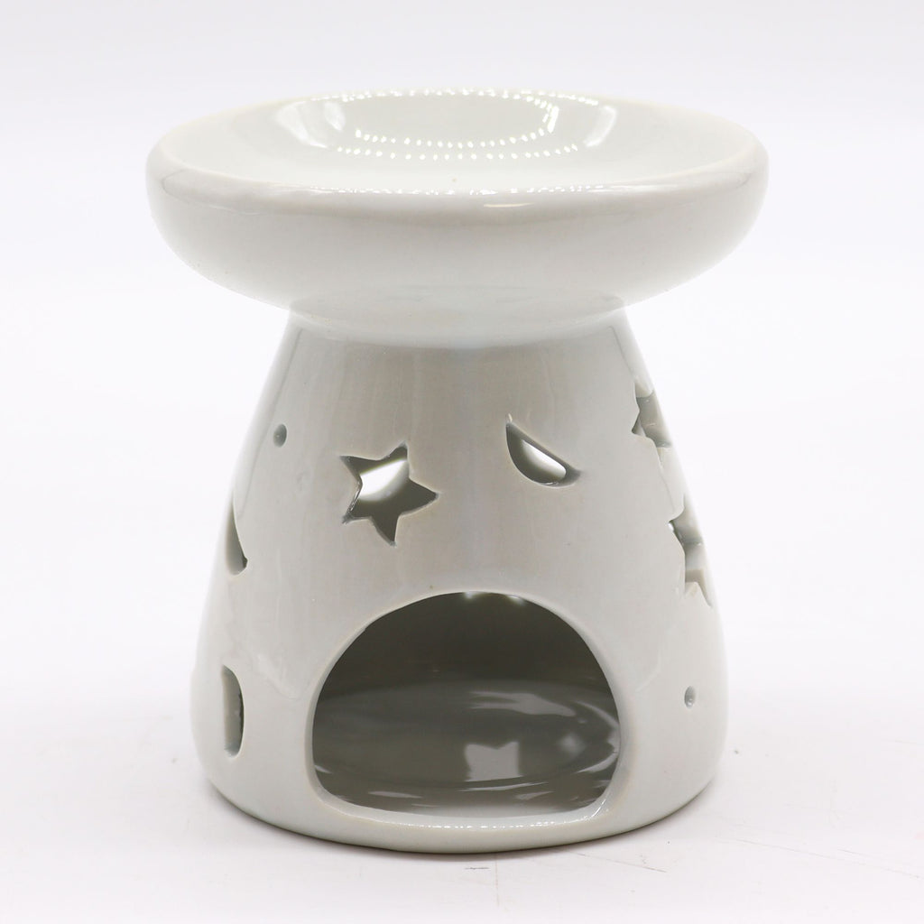 Large Classic White Oil Burner - Moon and Star